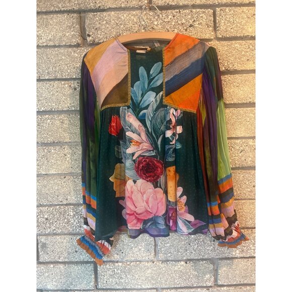 Blank London- Anthropology XXS Vintage Floral & Striped Long Sleeve Boho Blouse